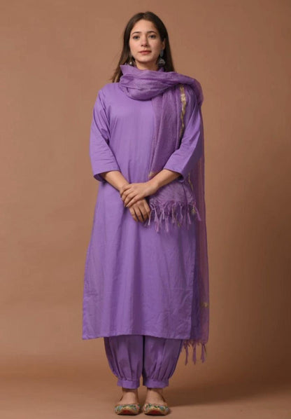 Cotton Kurti Pant Dupatta Set for Women | Fully Stitched
