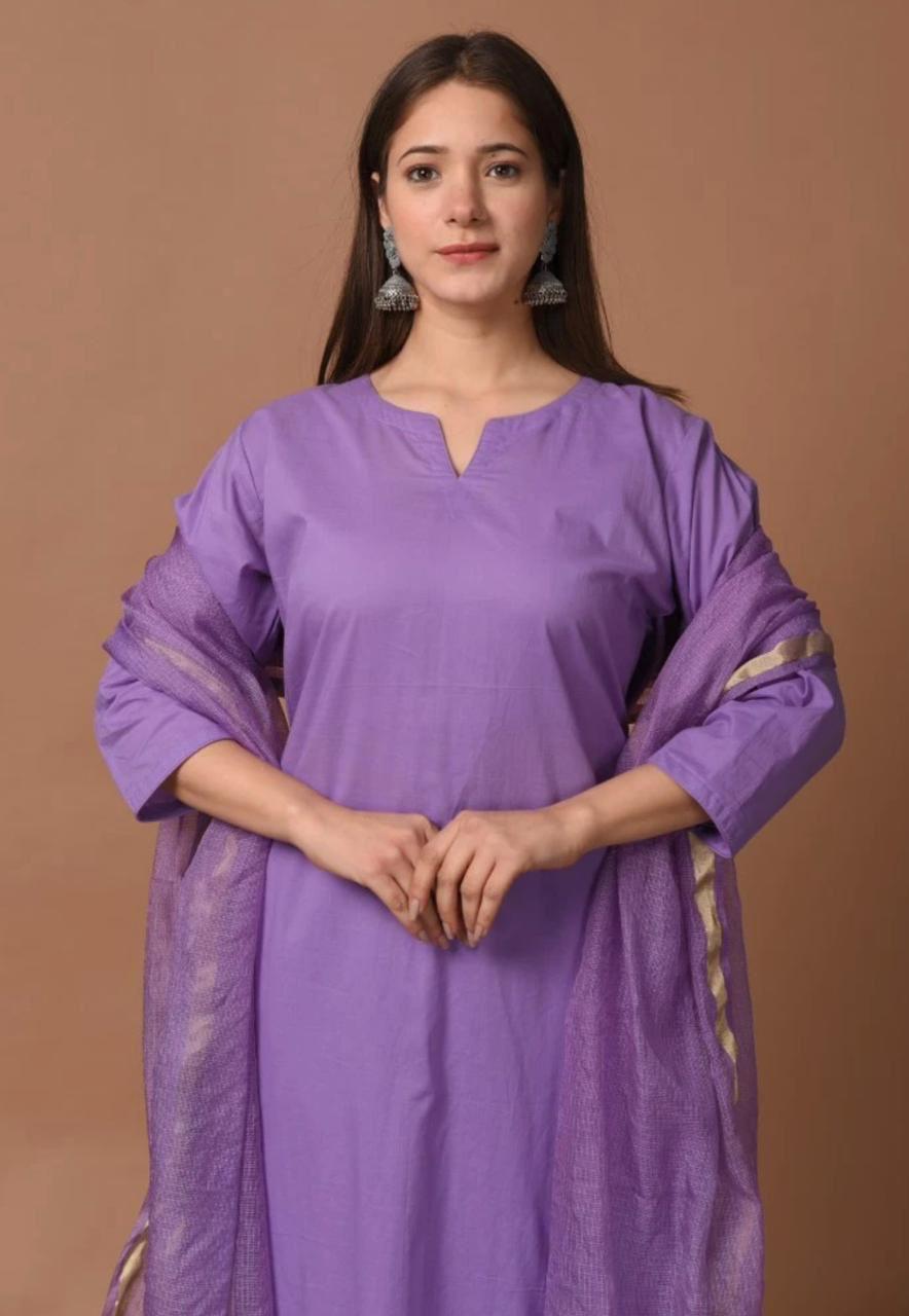 Cotton Kurti Pant Dupatta Set – Fully Stitched Suit