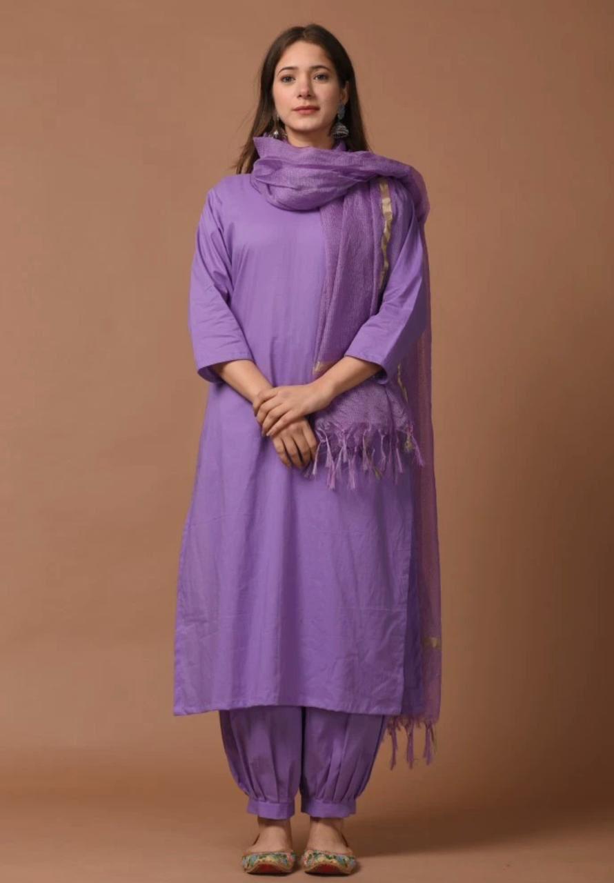 Cotton Kurti Pant Dupatta Set – Fully Stitched Suit