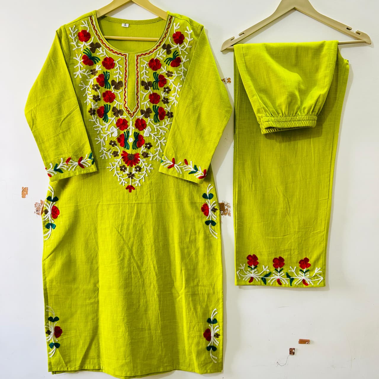 Cotton Kurti Pant Set with Aari Embroidery Work