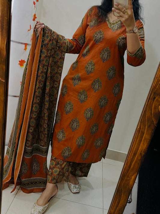 Cotton Kurti Pant Set with Cotton Dupatta for Women – Fully Stitched