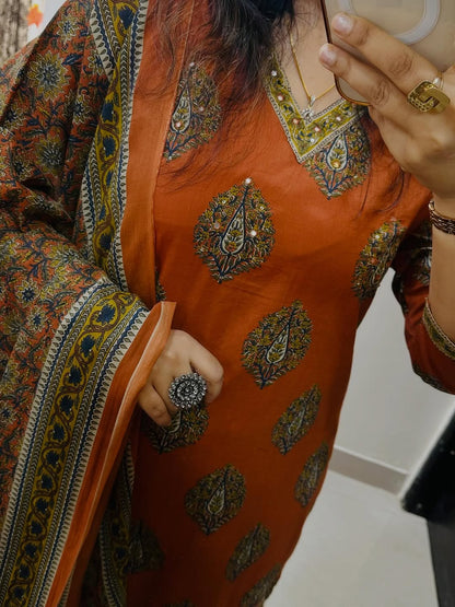 Cotton Kurti Pant Set with Cotton Dupatta for Women – Fully Stitched