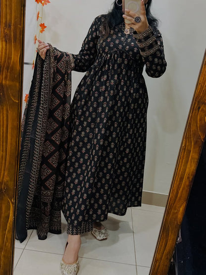 Cotton Kurti Pant Set with Dupatta for Women