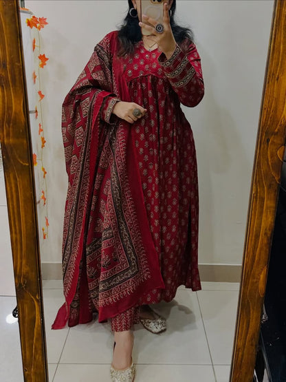 Cotton Kurti Pant Set with Dupatta for Women