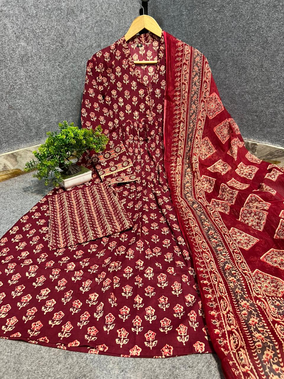 Cotton Kurti Pant Set with Dupatta for Women