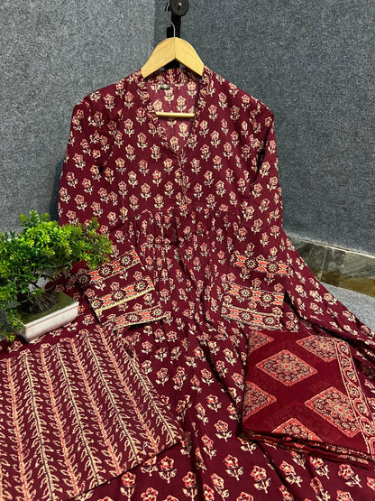 Cotton Kurti Pant Set with Dupatta for Women