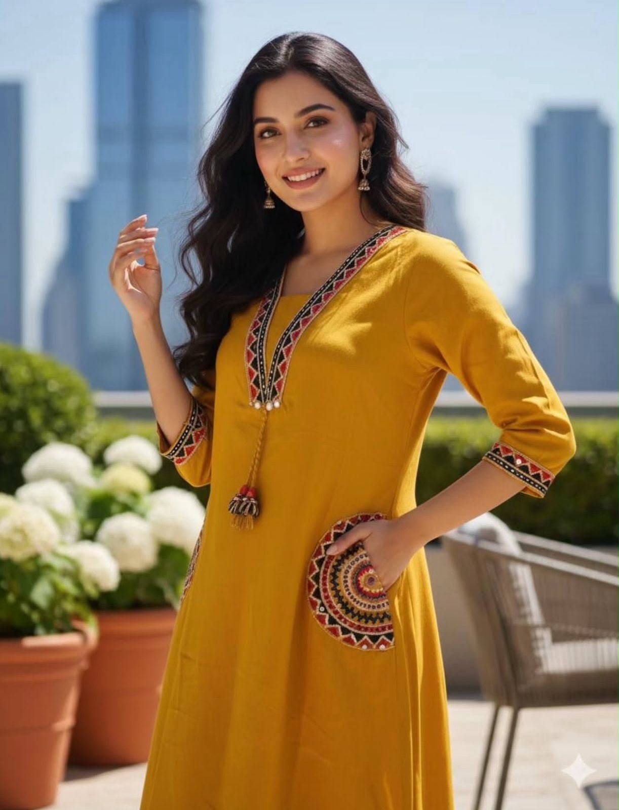 Cotton Kurti Pant Set with Embroidered Side Pockets