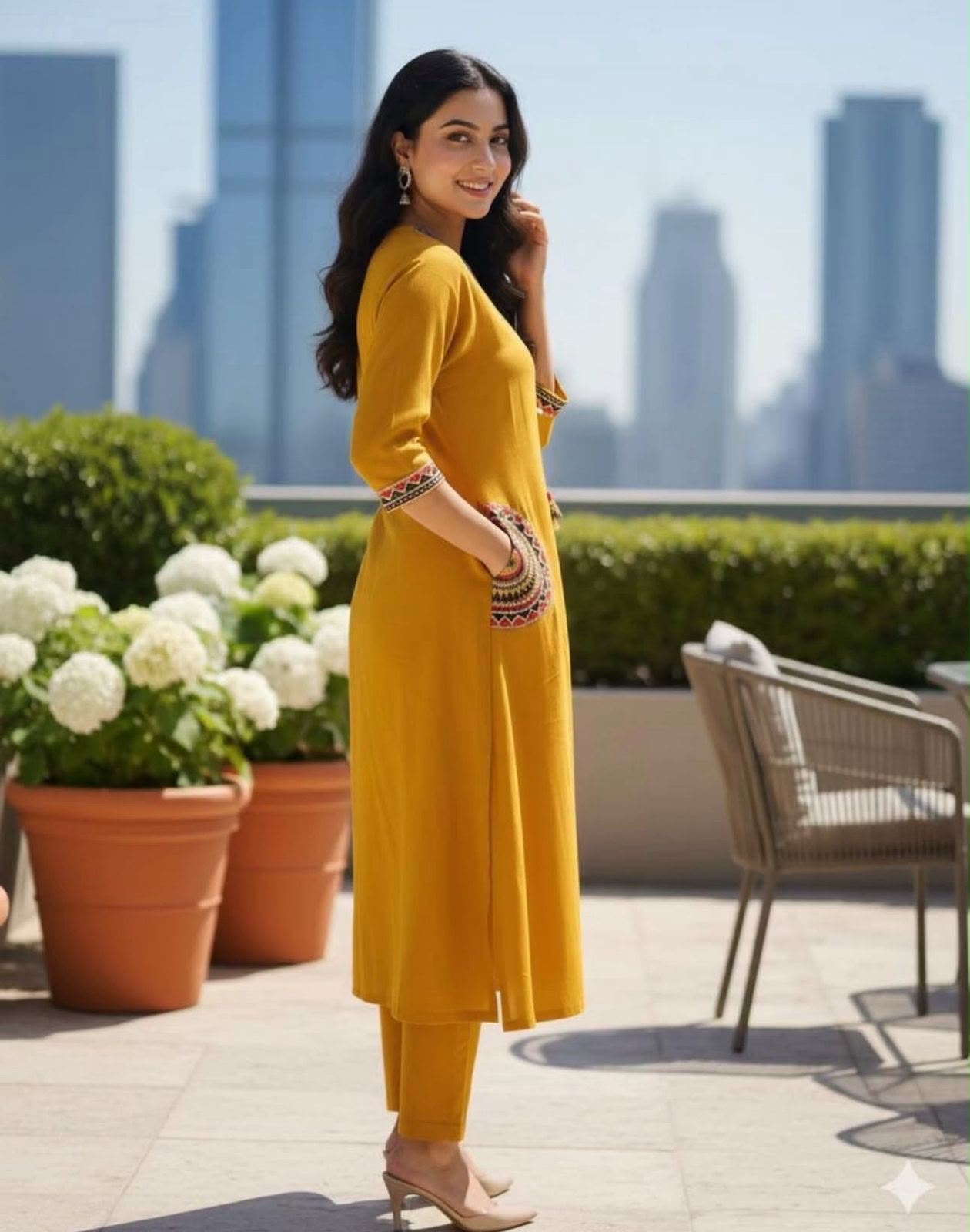 Cotton Kurti Pant Set with Embroidered Side Pockets