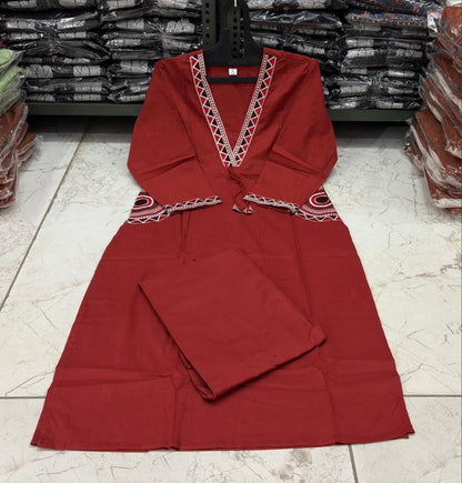 Cotton Kurti Pant Set with Embroidered Side Pockets