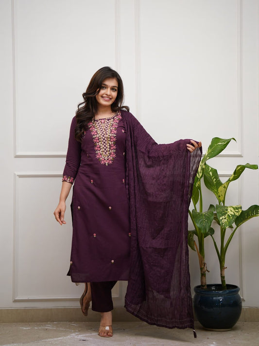Cotton Kurti Pant Set with Malmal Dupatta
