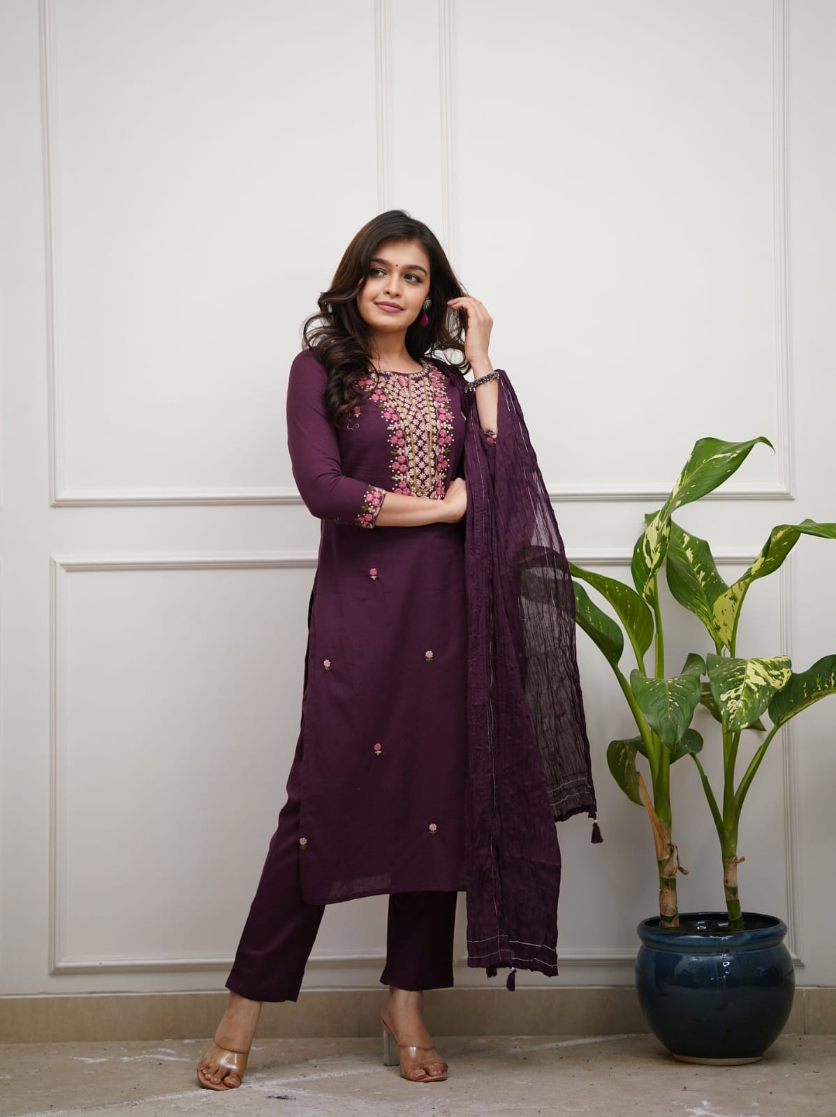 Cotton Kurti Pant Set with Malmal Dupatta