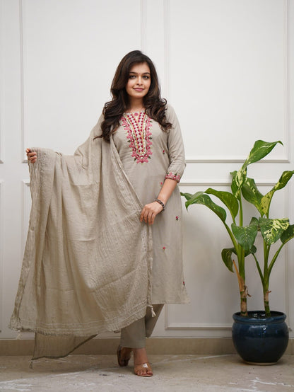 Cotton Kurti Pant Set with Malmal Dupatta