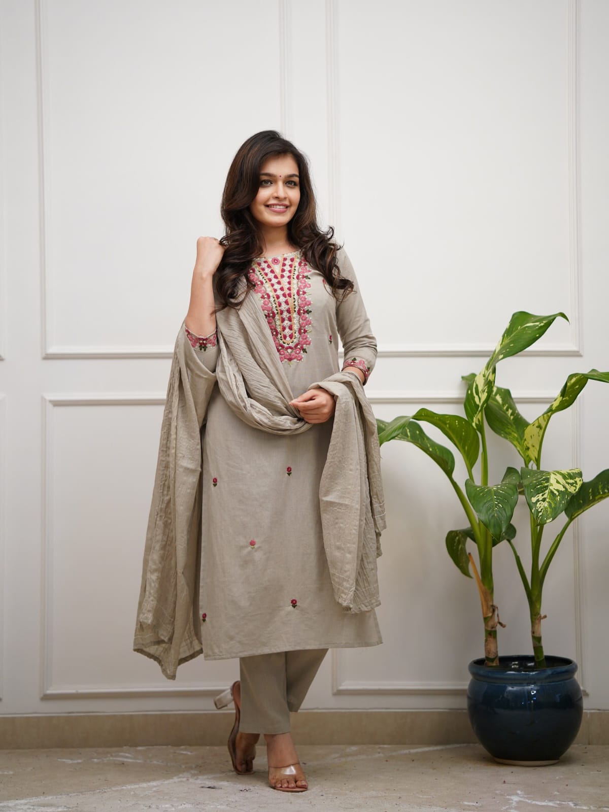 Cotton Kurti Pant Set with Malmal Dupatta