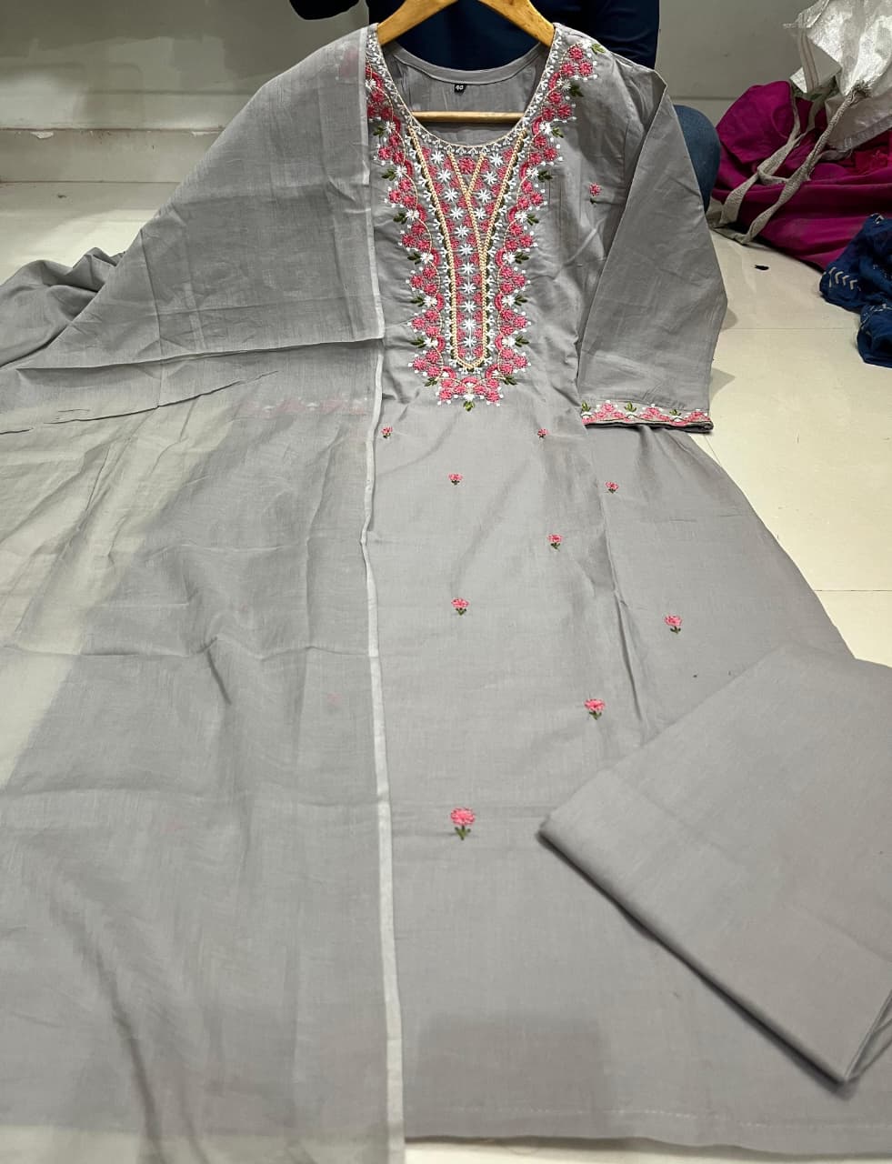 Cotton Kurti Pant Set with Malmal Dupatta