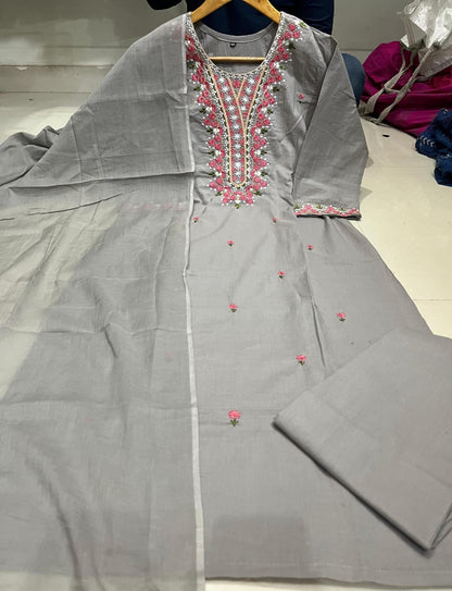 Cotton Kurti Pant Set with Malmal Dupatta