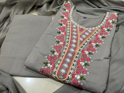 Cotton Kurti Pant Set with Malmal Dupatta