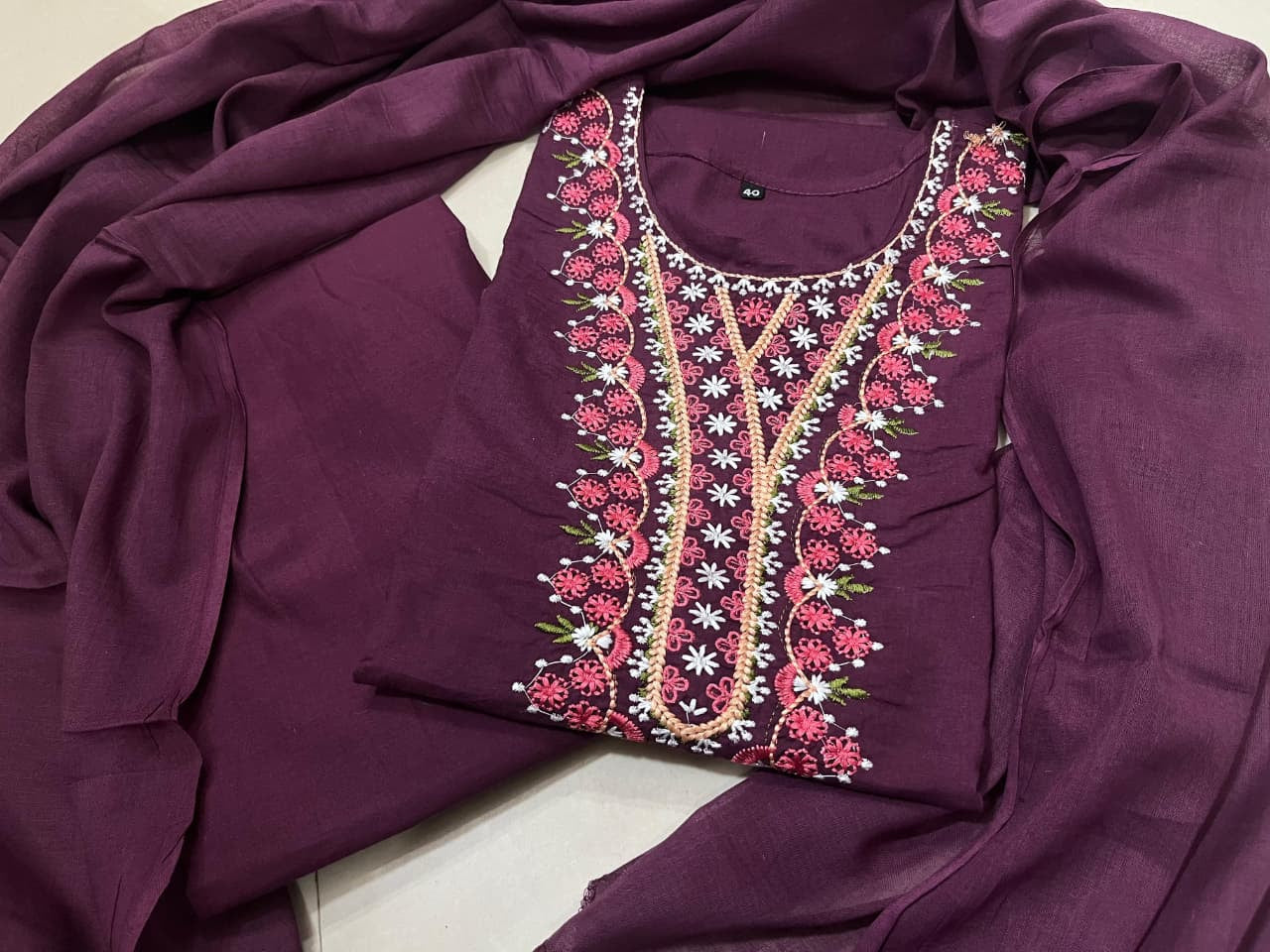 Cotton Kurti Pant Set with Malmal Dupatta