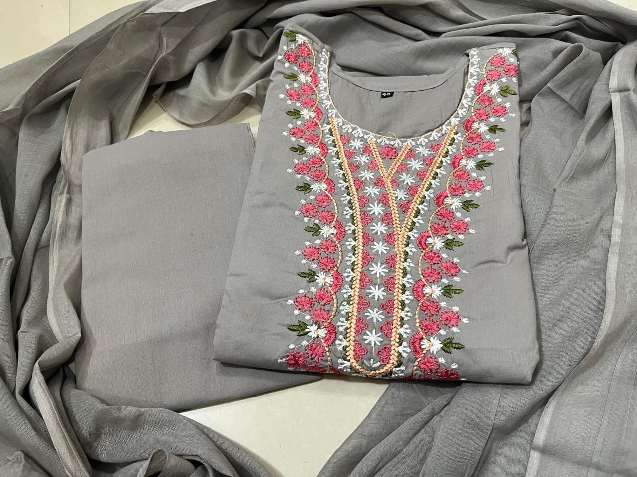 Cotton Kurti Pant Set with Malmal Dupatta