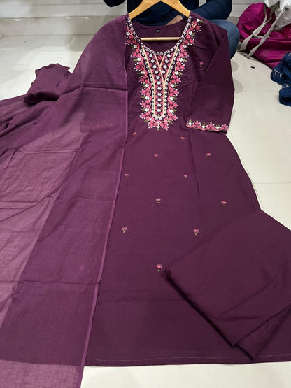 Cotton Kurti Pant Set with Malmal Dupatta