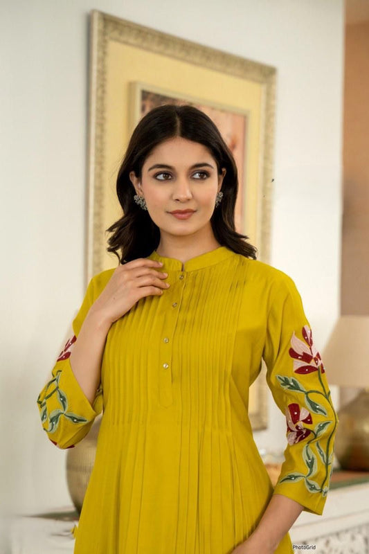 Cotton Kurti Pant Set with One Side Pocket & Embroidery Work
