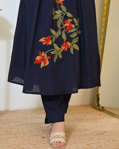 Cotton Kurti Pant Set with One Side Pocket & Embroidery Work