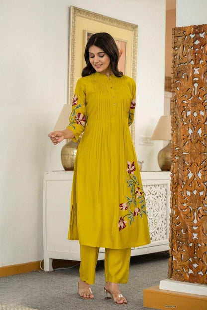 Cotton Kurti Pant Set with One Side Pocket & Embroidery Work