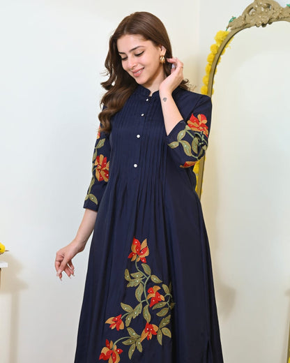 Cotton Kurti Pant Set with One Side Pocket & Embroidery Work