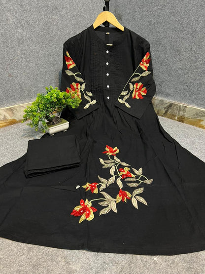 Cotton Kurti Pant Set with One Side Pocket & Embroidery Work