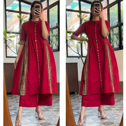 Cotton Kurti Pant Set with Pintex Design & Sequin Work