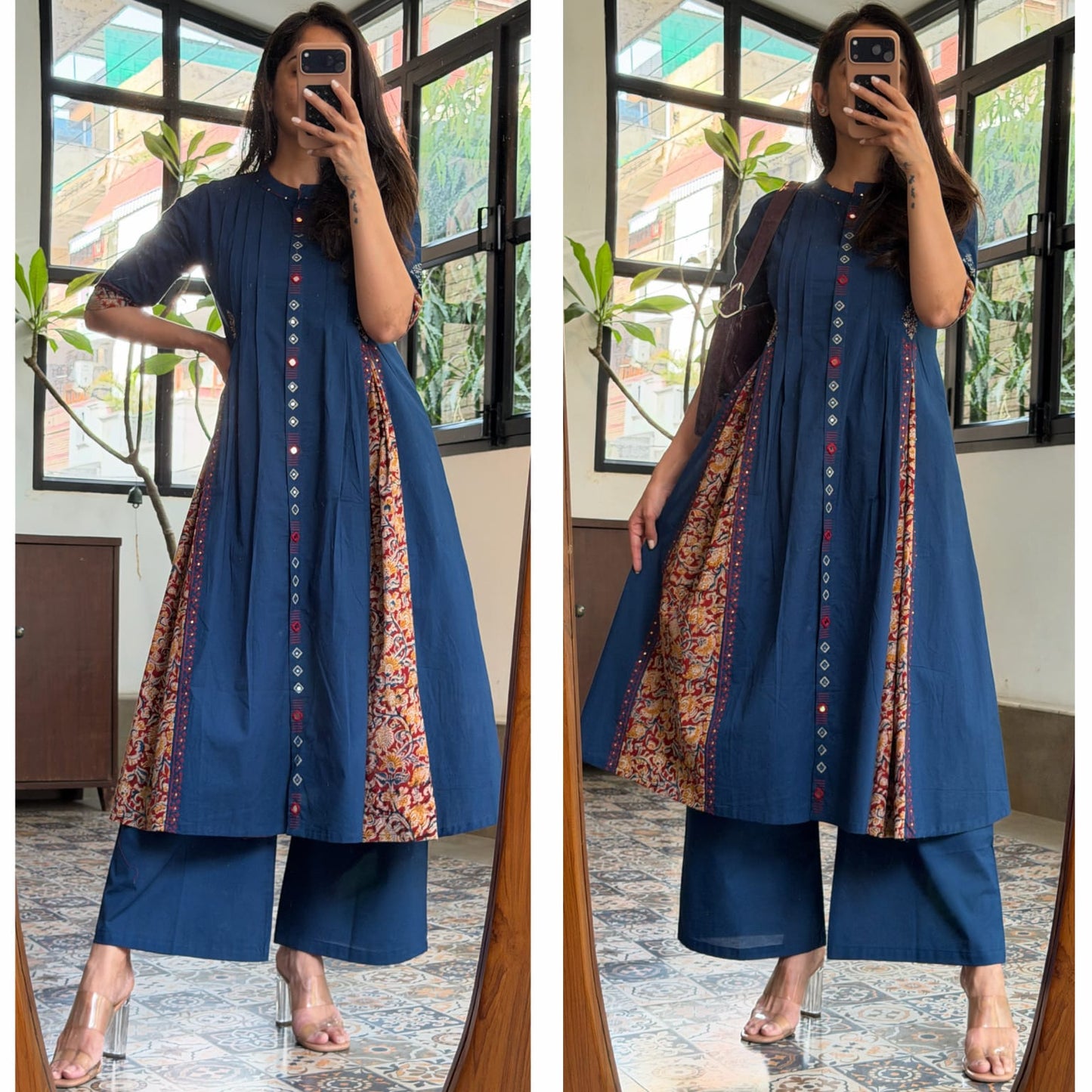 Cotton Kurti Pant Set with Pintex Design & Sequin Work