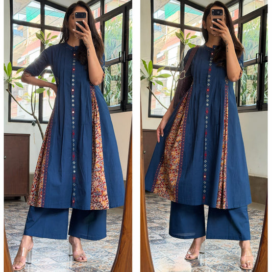 Cotton Kurti Pant Set with Pintex Design & Sequin Work