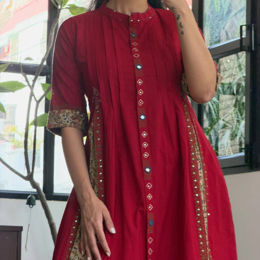 Cotton Kurti Pant Set with Pintex Design & Sequin Work