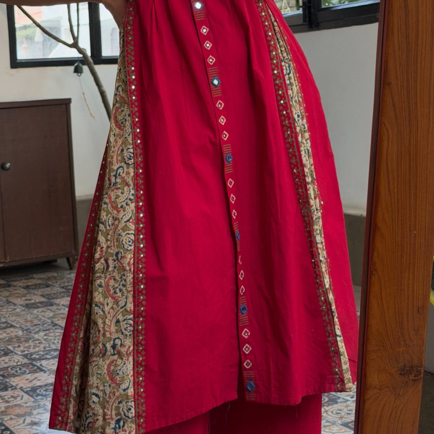 Cotton Kurti Pant Set with Pintex Design & Sequin Work