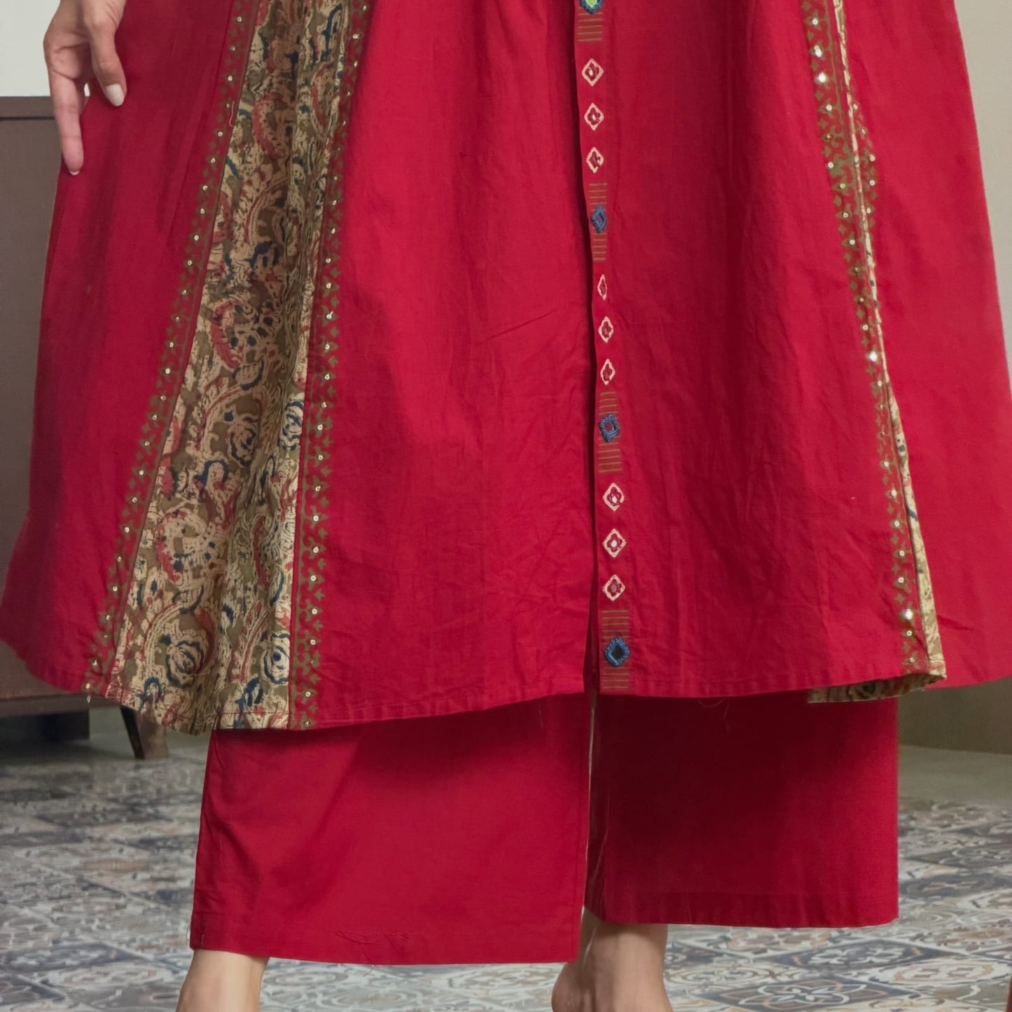 Cotton Kurti Pant Set with Pintex Design & Sequin Work