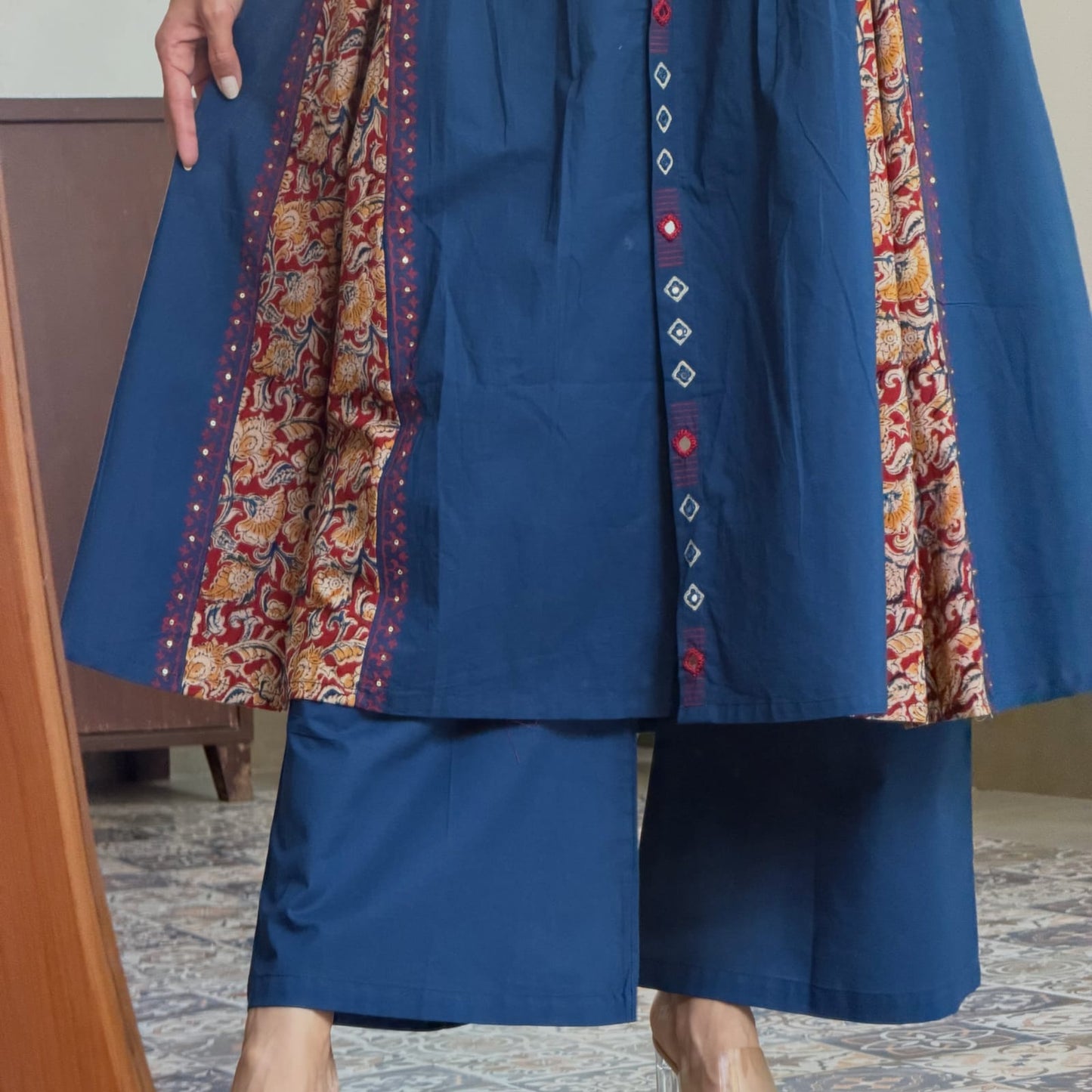 Cotton Kurti Pant Set with Pintex Design & Sequin Work