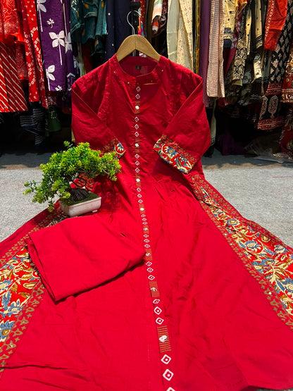 Cotton Kurti Pant Set with Pintex Design & Sequin Work