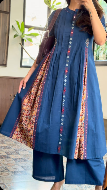 Cotton Kurti Pant Set with Pintex Design & Sequin Work