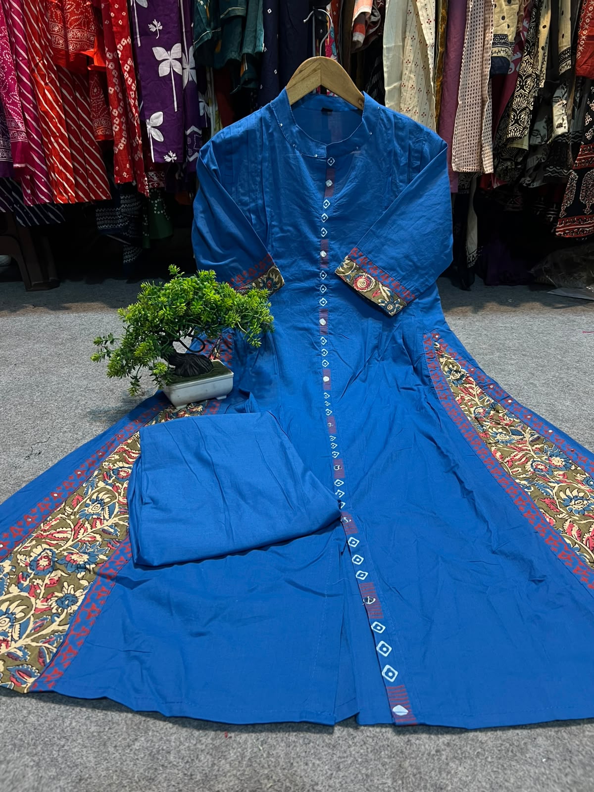 Cotton Kurti Pant Set with Pintex Design & Sequin Work