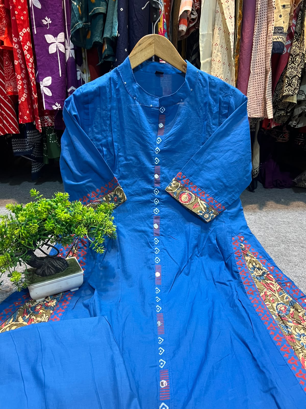 Cotton Kurti Pant Set with Pintex Design & Sequin Work
