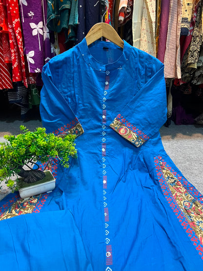 Cotton Kurti Pant Set with Pintex Design & Sequin Work