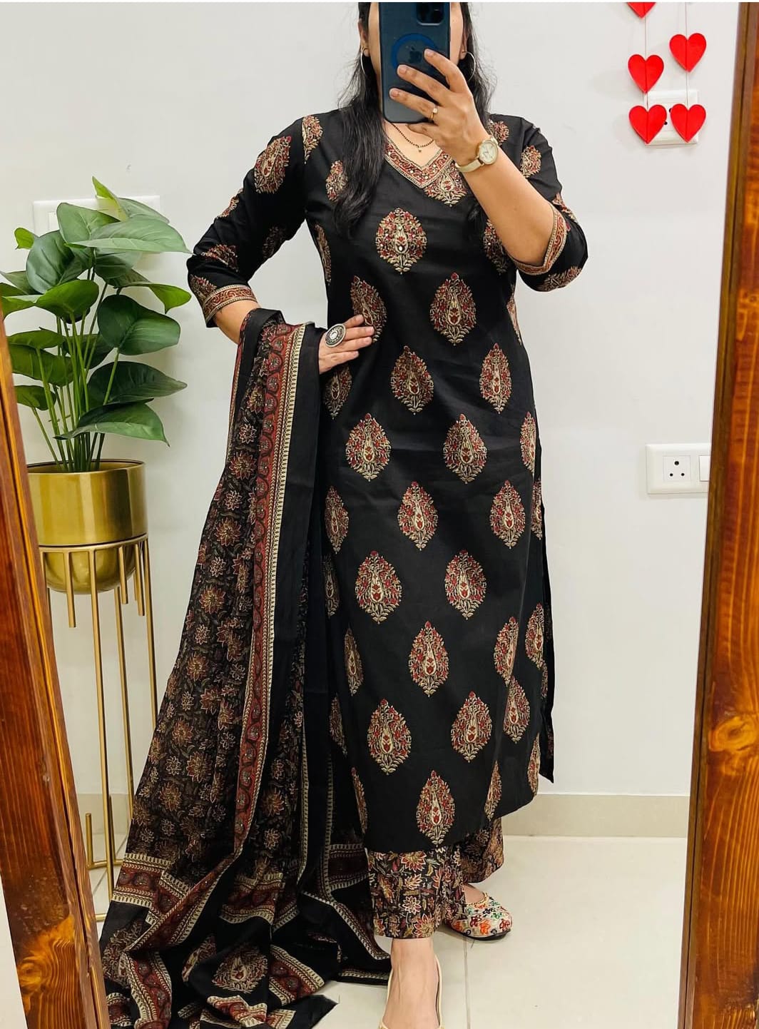 Cotton Kurti Pant Set with Sequence Work & Dupatta