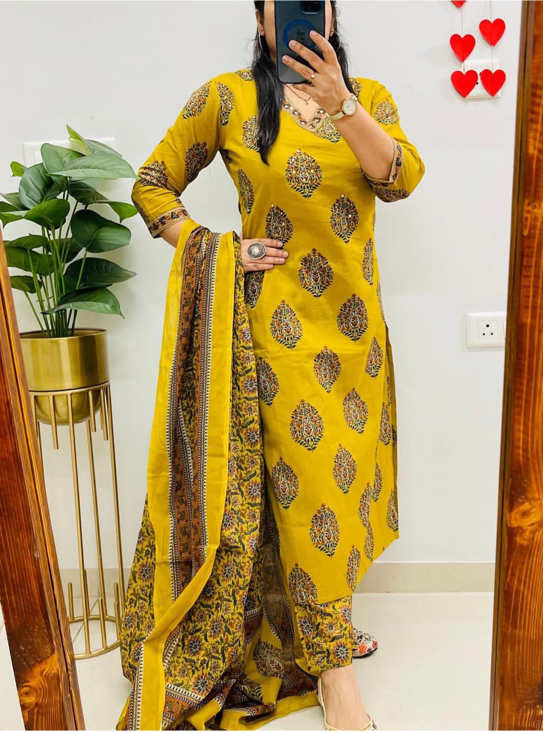 Cotton Kurti Pant Set with Sequence Work & Dupatta