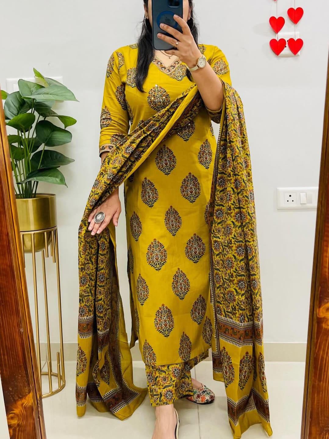 Cotton Kurti Pant Set with Sequence Work & Dupatta