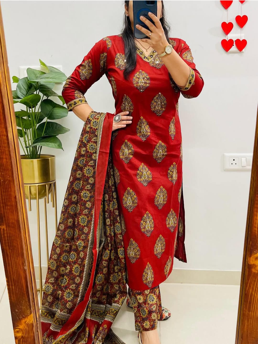 Cotton Kurti Pant Set with Sequin Work Dupatta for Women