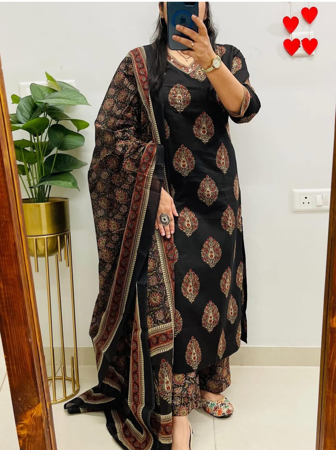 Cotton Kurti Pant Set with Sequin Work Dupatta for Women