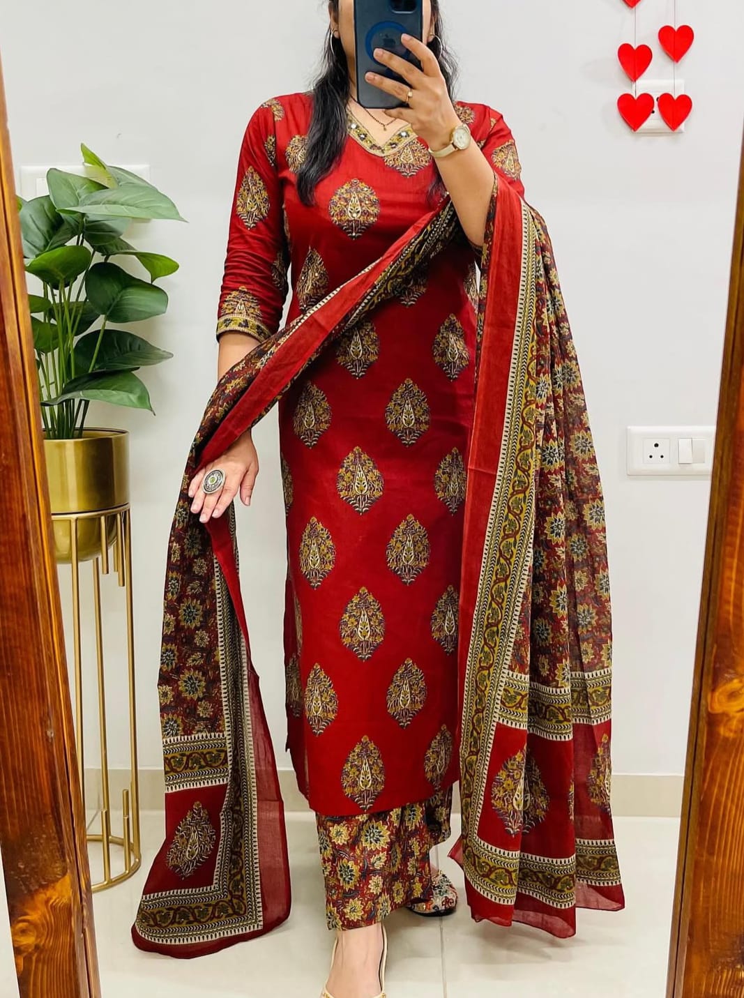 Cotton Kurti Pant Set with Sequin Work Dupatta for Women