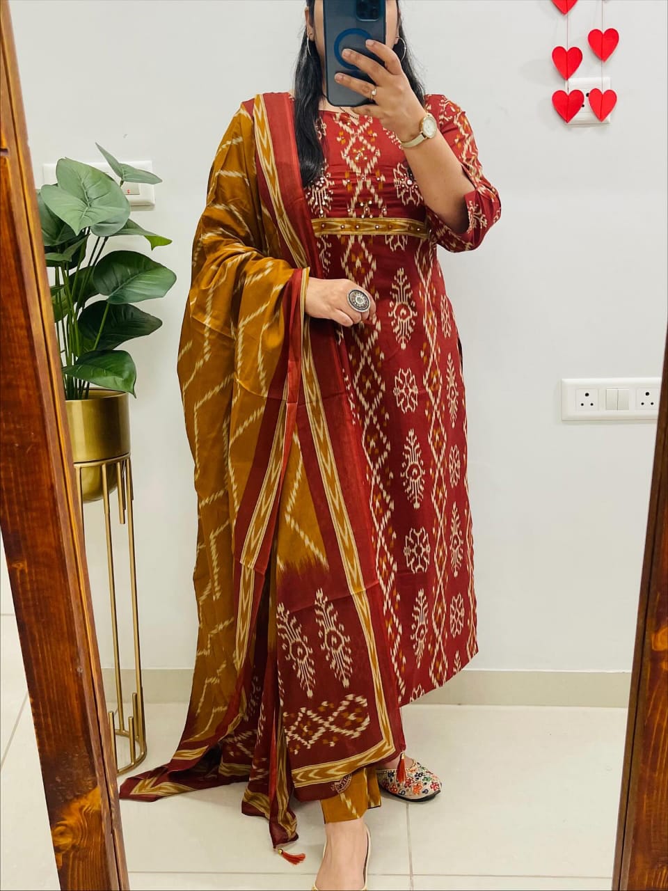 Cotton Kurti Pant Set with Sequins Work & Dupatta