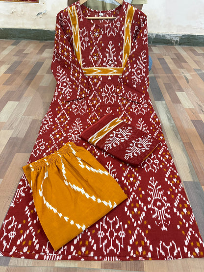 Cotton Kurti Pant Set with Sequins Work & Dupatta