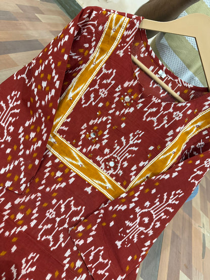 Cotton Kurti Pant Set with Sequins Work & Dupatta