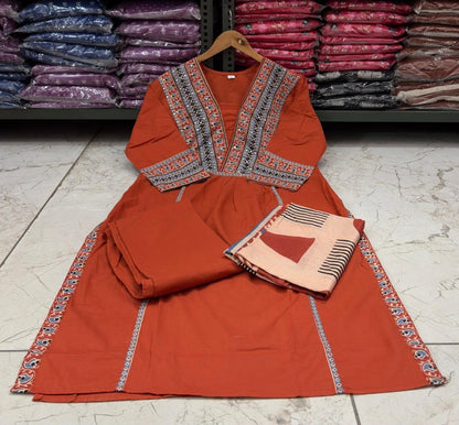 Cotton Printed Kurti Set with Cotton Pant & Mal Mal Dupatta